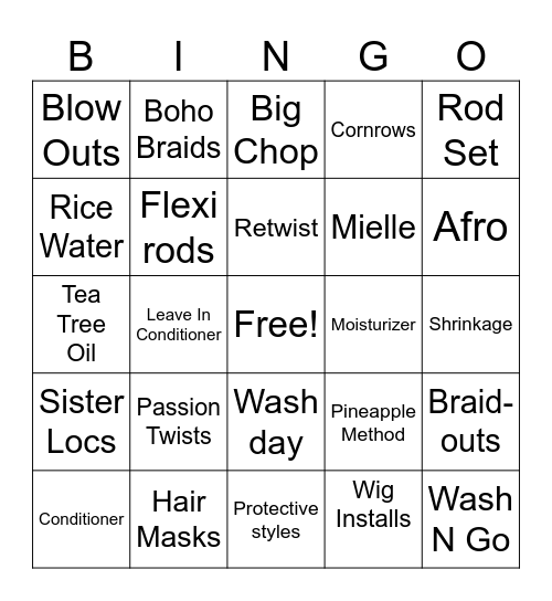 Braiding 101 Bingo Card
