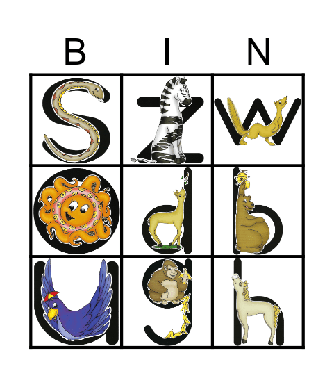 zoophonics Bingo Card