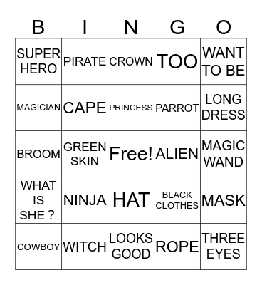Pretending Bingo Card