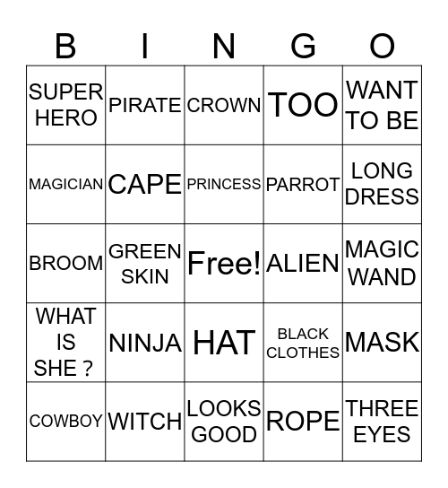 Pretending Bingo Card
