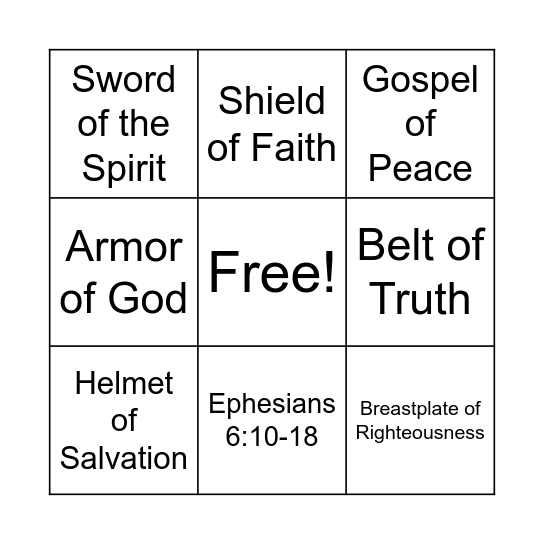 Armor of God Bingo Card