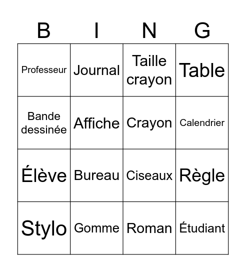 Objects de la classe Bingo Card