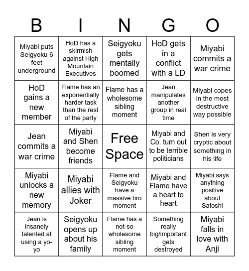 LD High Mountain Arc Bingo Board Bingo Card