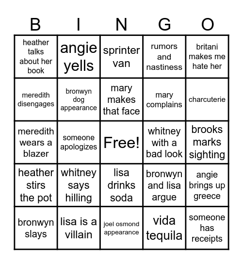 RHOSLC SEASON 6 PREMIERE Bingo Card