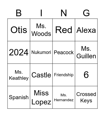Amistad House Bingo Card