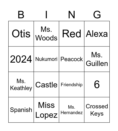 Amistad House Bingo Card