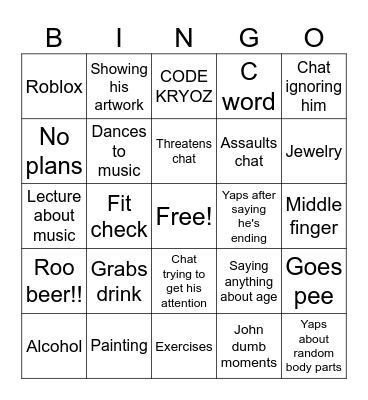 John's Livestream Bingo Card