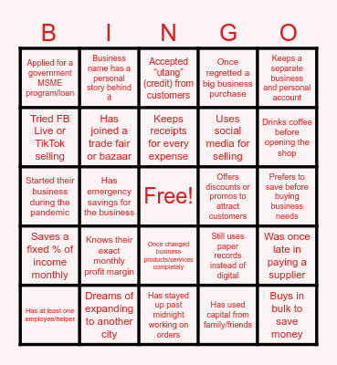 MONEY SMART Bingo Card