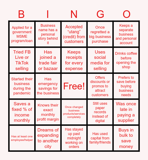 MONEY SMART Bingo Card