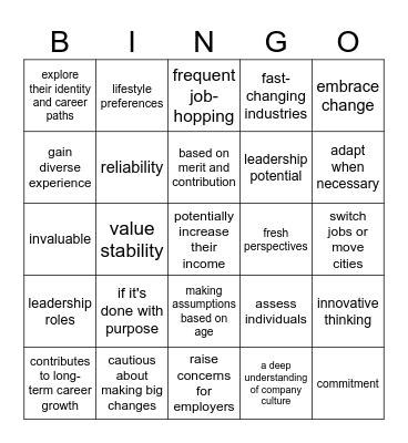 Young vs Old leaders Bingo Card