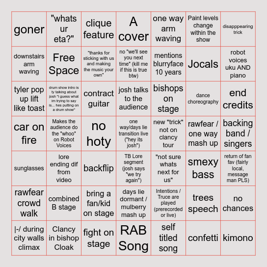 BREACH TOUR BINGO Card