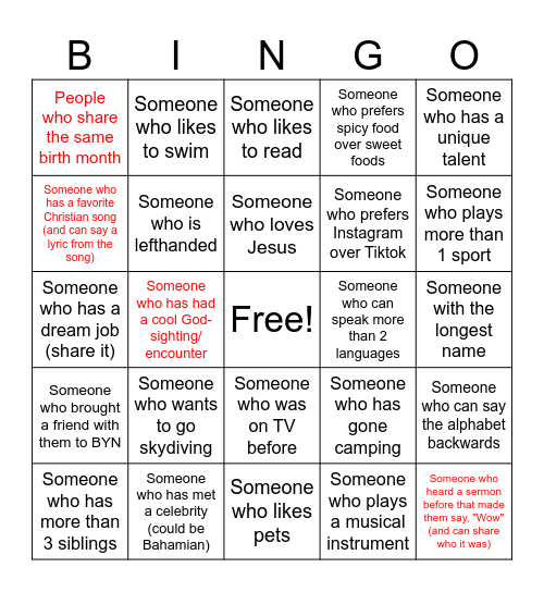 Human Bingo Card