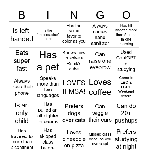 LEO & LORE WEEKEND 2025 Bingo Card