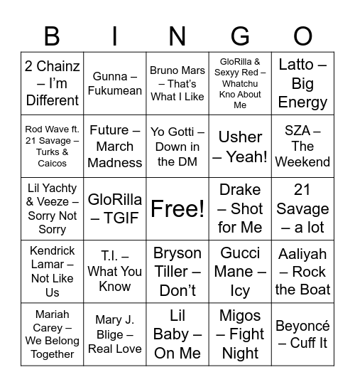 TRAP BINGO Card