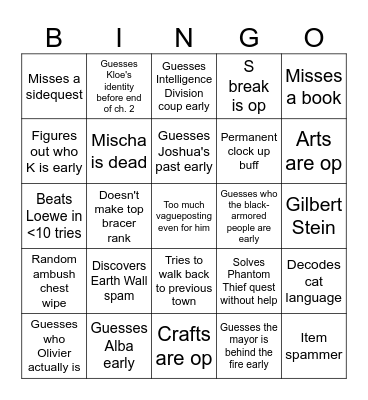 Shroud plays Trails 1st Bingo Card