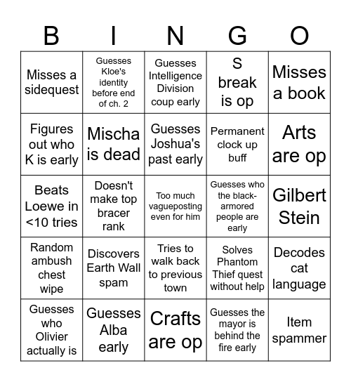 Shroud plays Trails 1st Bingo Card
