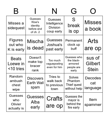 Shroud plays Trails 1st Bingo Card