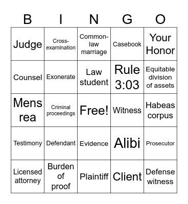 Legally Blonde Bingo Card