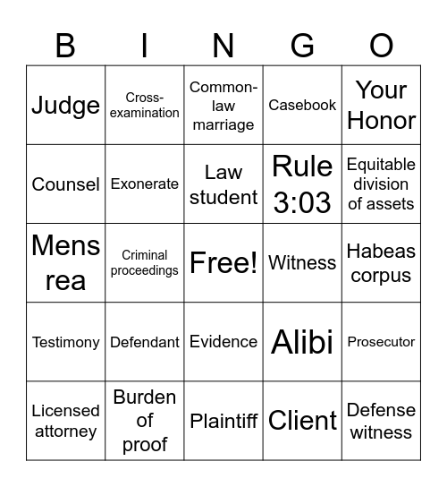 Legally Blonde Bingo Card