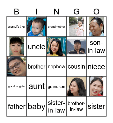 My family Bingo Card