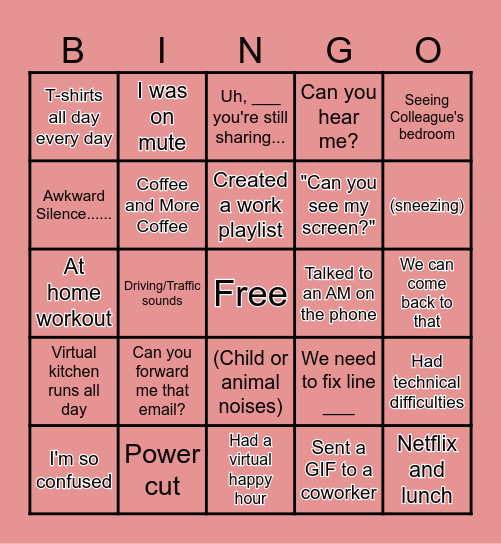 Half Hour Hangout Bingo Card