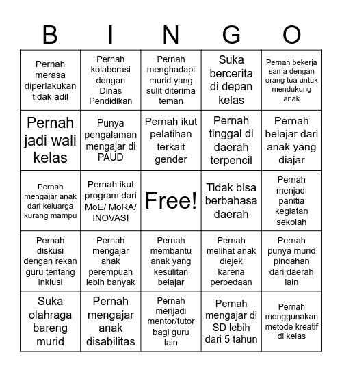 GEDSI Bingo Card