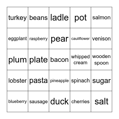 Food 5 Bingo Card