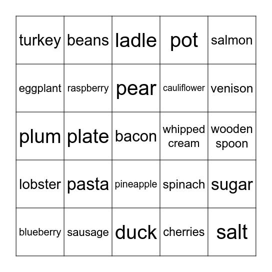 Food 5 Bingo Card