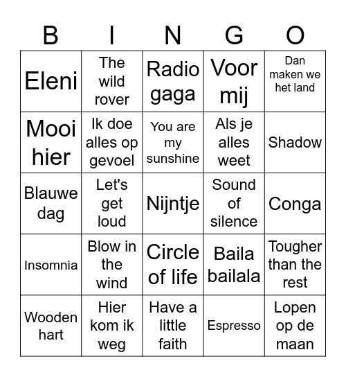 Music Bingo!! Bingo Card