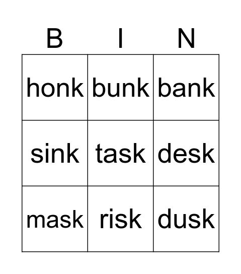 phonics Bingo Card