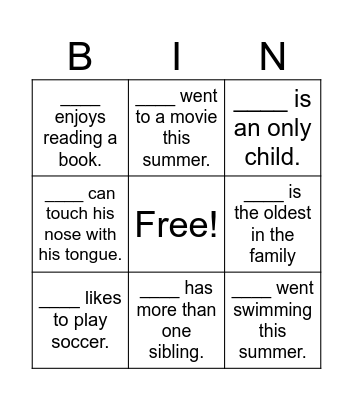 Name Bingo Card