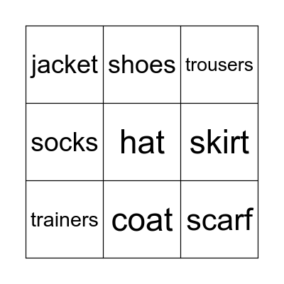 Clothes Bingo Card