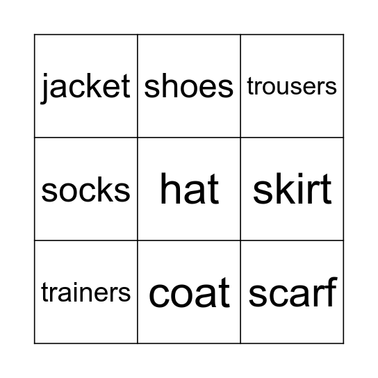 Clothes Bingo Card