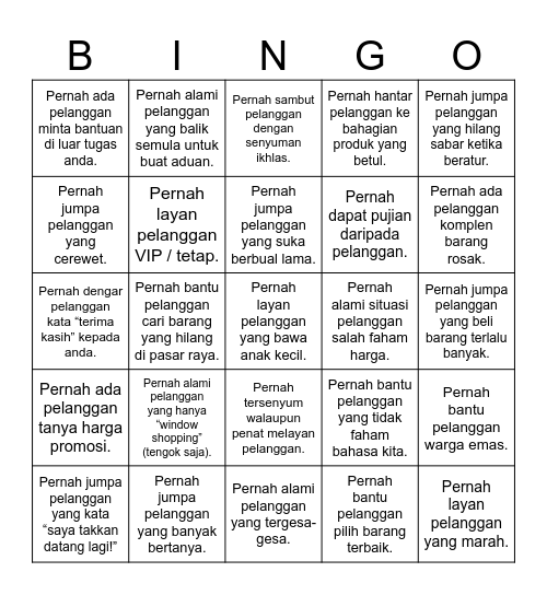 CUSTOMER SERVICE Bingo Card