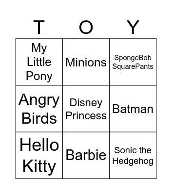 Cartoon Toys Bingo Card