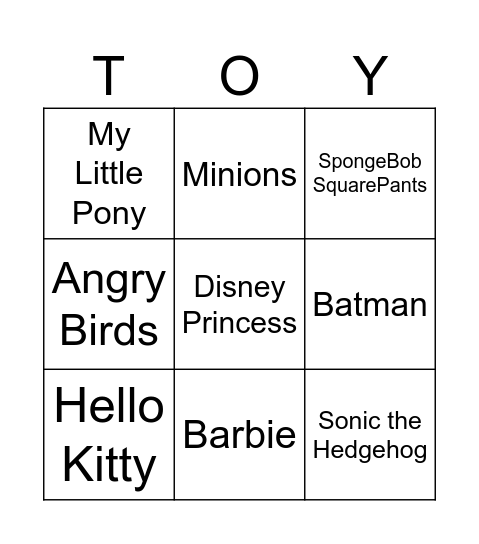Cartoon Toys Bingo Card