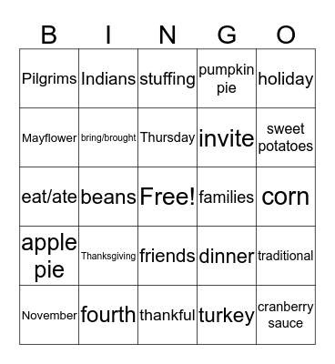THANKSGIVING Bingo Card