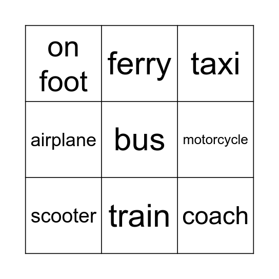 Means of transport Bingo Card