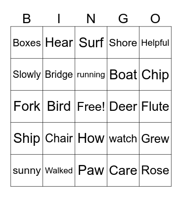 Phonics Bingo Card