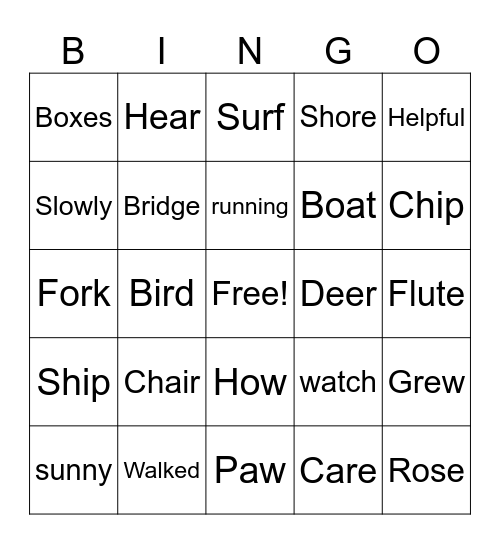 Phonics Bingo Card