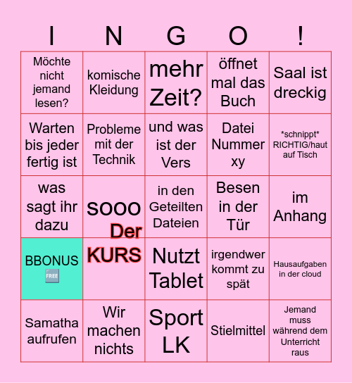 Dafoohn Bingo Card