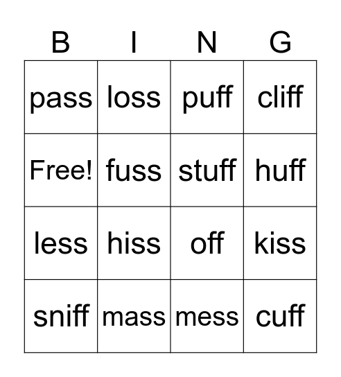 PHONICS BINGO Card
