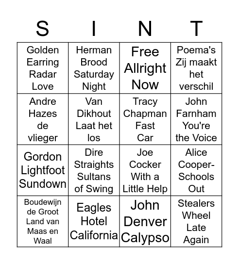 Muziek Bingo Card