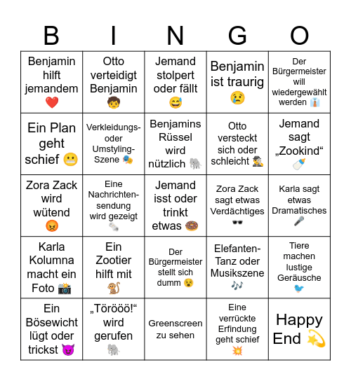 Benjamin Blümchen - Bingp Bingo Card