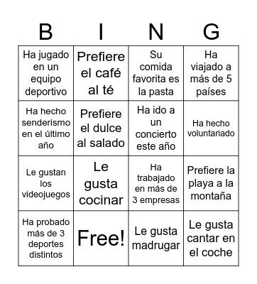 Fun Fact Bingo Card