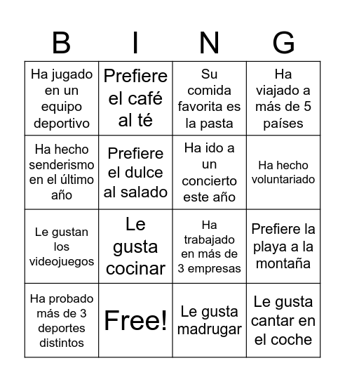 Fun Fact Bingo Card