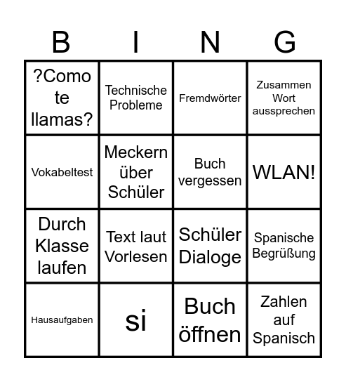 Spanisch Bingo Card