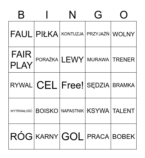 PIŁKA NOŻNA Bingo Card