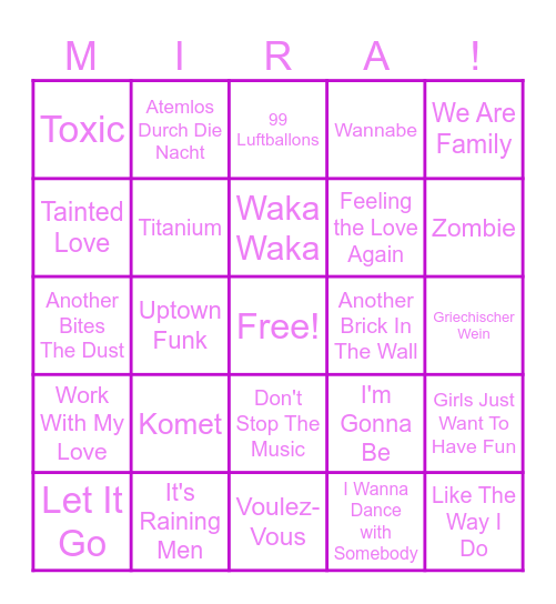 Mira's Musik Bingo Card