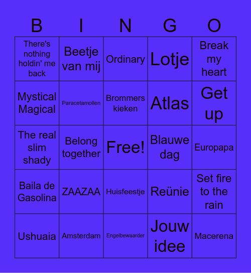 Muziekbingo Kamp Bingo Card